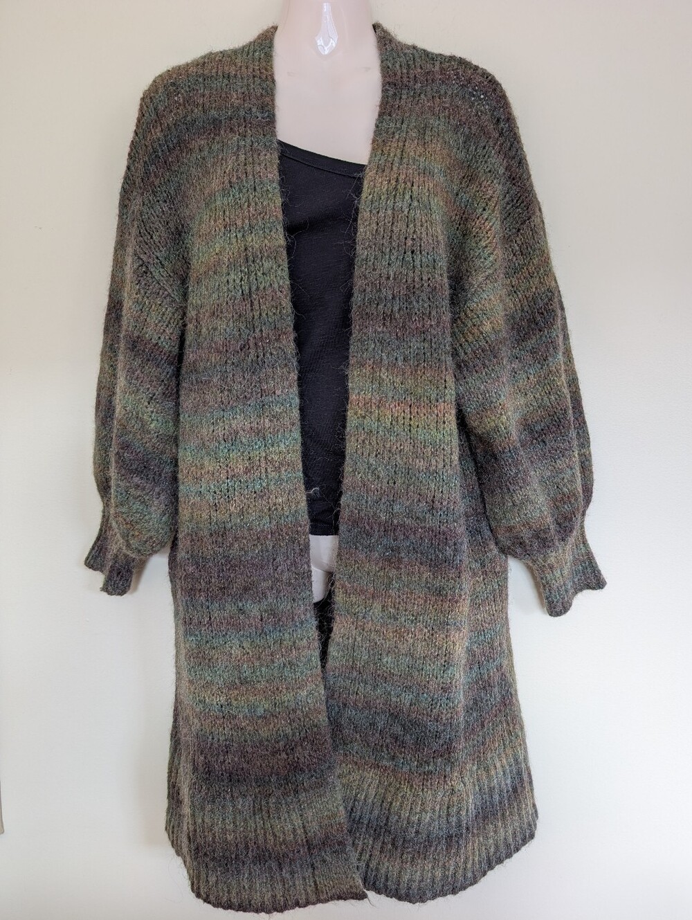 b+ab Wool Alpaca Blend Knit Open Cardigan Long Sweater 38 Small Green